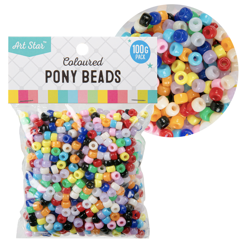 Light Gray Art Star Assorted Colour Pony Beads 7mm 100g Pack Kids Craft Basics