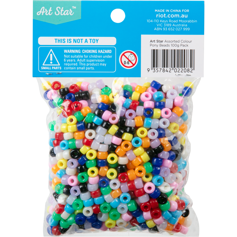 Dark Cyan Art Star Assorted Colour Pony Beads 7mm 100g Pack Kids Craft Basics