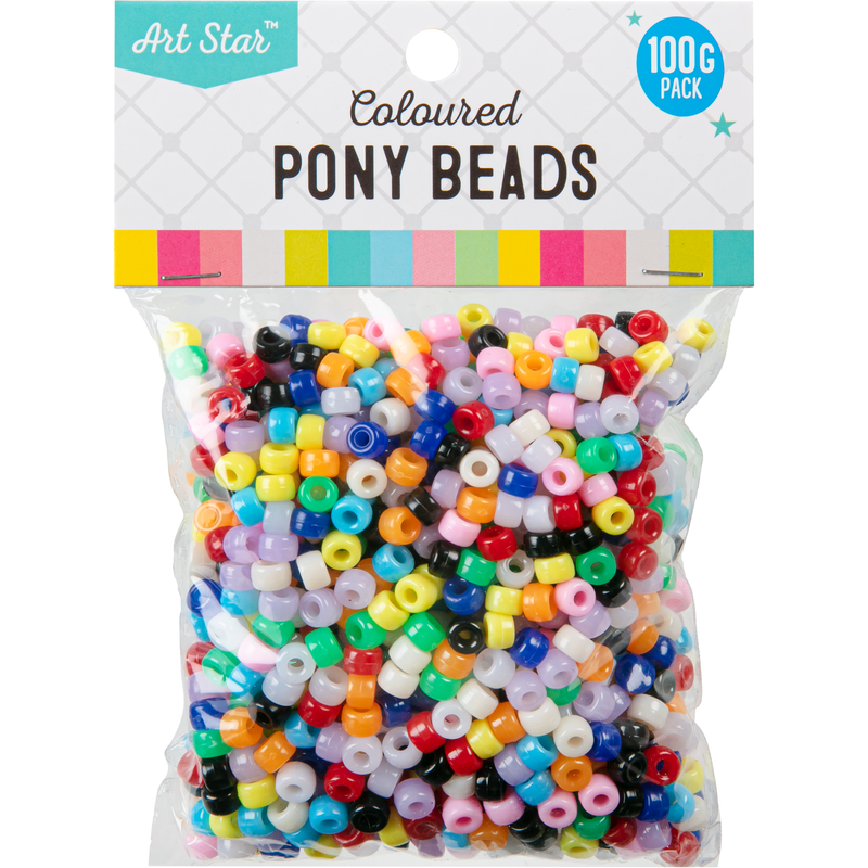 Sea Green Art Star Assorted Colour Pony Beads 7mm 100g Pack Kids Craft Basics