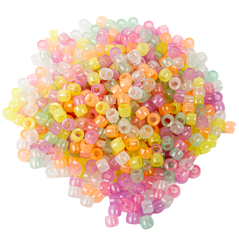 Tan Art Star Assorted Colour Glow in the Dark Pony Beads 6 x 8mm 480 Piece Pack Kids Craft Basics