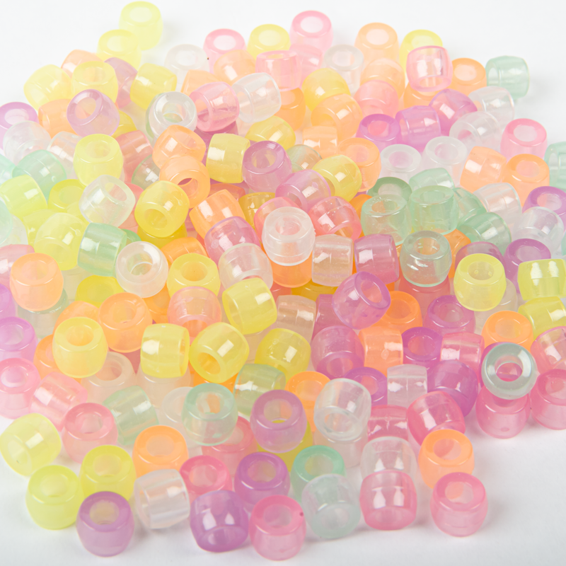 Wheat Art Star Assorted Colour Glow in the Dark Pony Beads 6 x 8mm 480 Piece Pack Kids Craft Basics