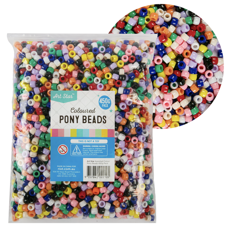 Gray Art Star Assorted Colour Pony Beads 8mm 450g Pack Kids Craft Basics