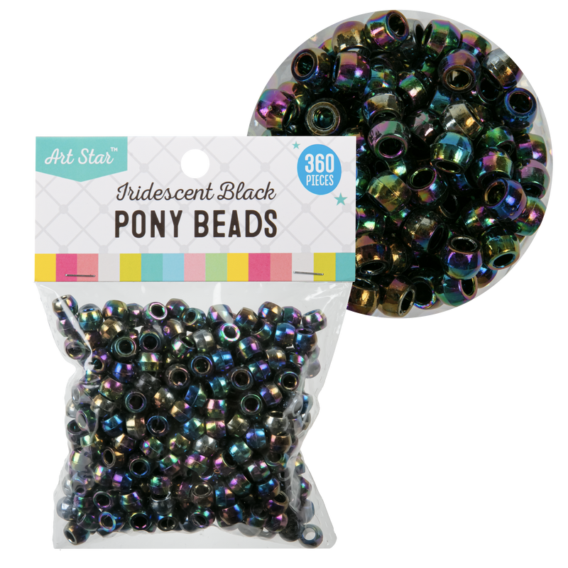 Light Gray Art Star Iridescent Black Pony Beads 8mm 360 Piece Pack Kids Craft Basics