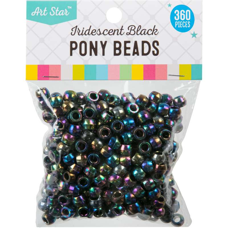 Dark Slate Gray Art Star Iridescent Black Pony Beads 8mm 360 Piece Pack Kids Craft Basics