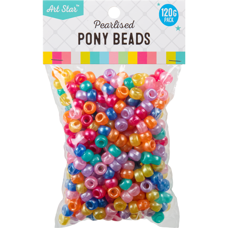 Steel Blue Art Star Assorted Colour Pearlised Pony Beads 6 x 9mm 120g Pack Kids Craft Basics
