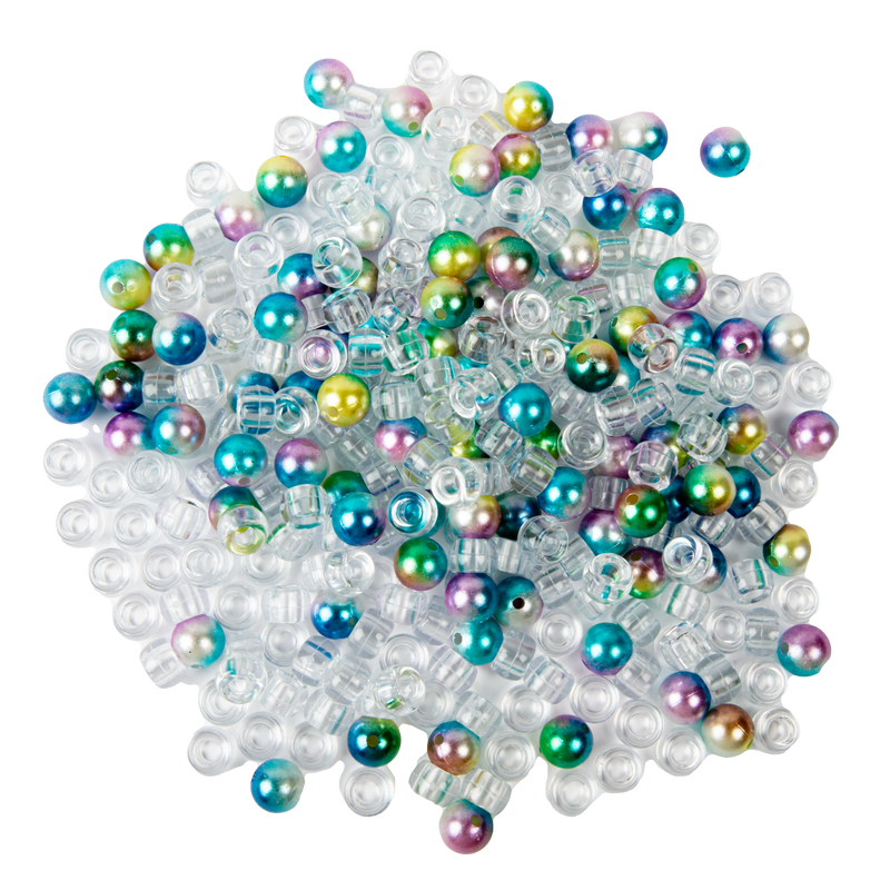 Gray Art Star Assorted Colour Round 10mm Iridescent Pearl Beads and Crystal Pony Beads 6 x 9mm 110g Pack Kids Craft Basics