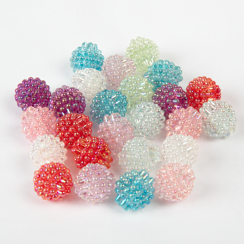 Light Gray Art Star Assorted Colour Round Berry Beads 15mm 25 Piece Pack Kids Craft Basics