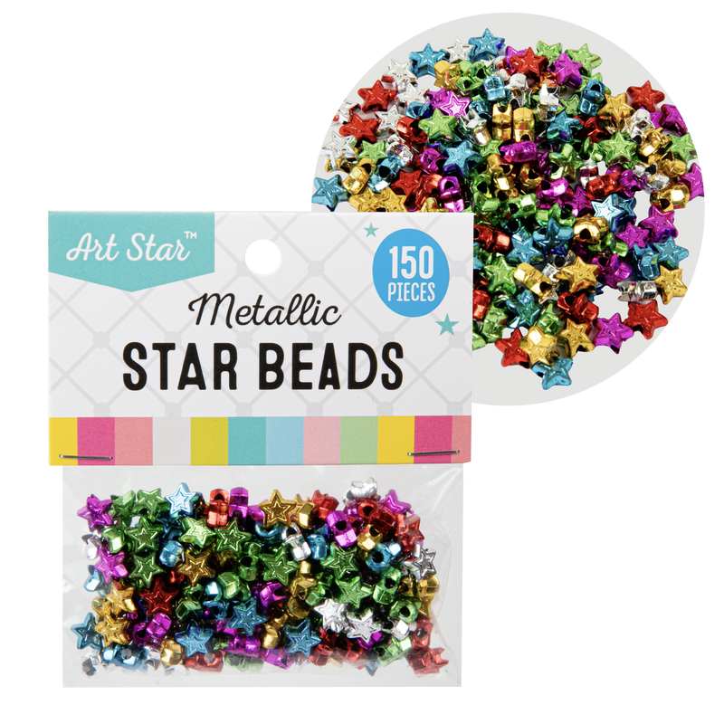 Dark Slate Gray Art Star Assorted Metallic Colours Star Beads 6mm 150 Piece Pack Kids Craft Basics