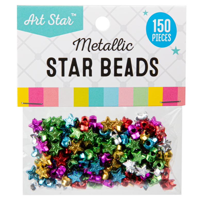 Dark Slate Gray Art Star Assorted Metallic Colours Star Beads 6mm 150 Piece Pack Kids Craft Basics