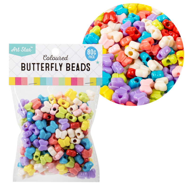Light Gray Art Star Assorted Colour Butterfly Beads 10 x 13 x 8mm 80g Pack Kids Craft Basics