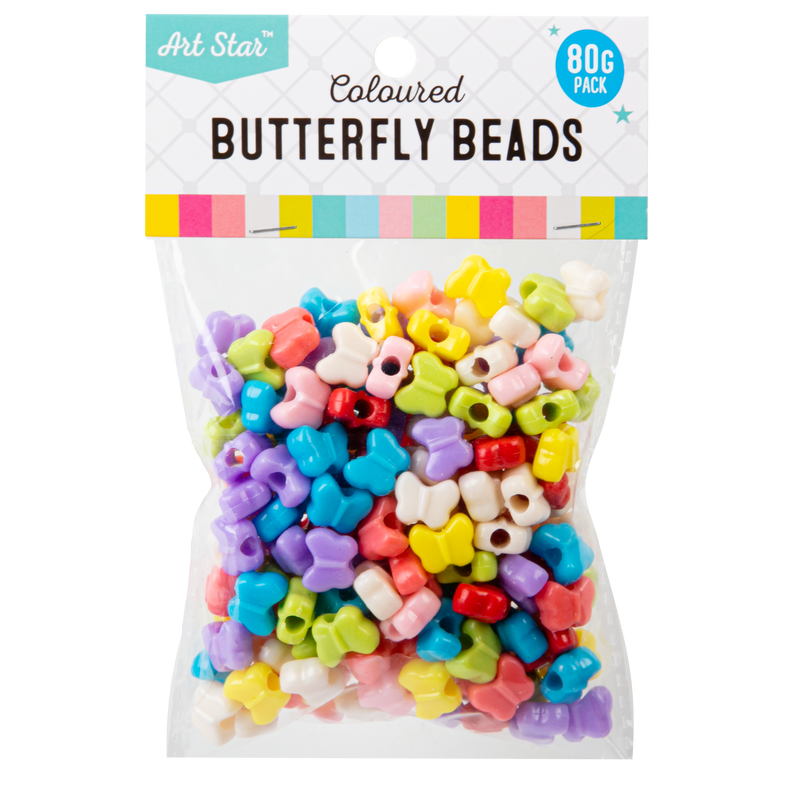 Light Gray Art Star Assorted Colour Butterfly Beads 10 x 13 x 8mm 80g Pack Kids Craft Basics