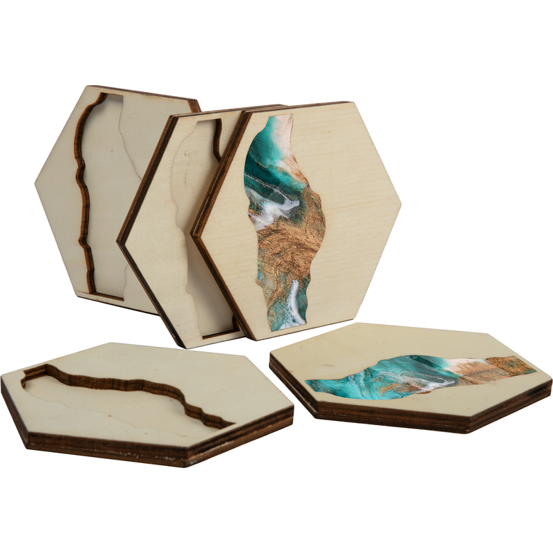 Tan Urban Crafter Plywood Hexagonal Coasters for Resin 5 pack 11.7 x 10 x 0.8cm Woodcraft