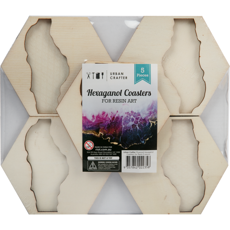 Gray Urban Crafter Plywood Hexagonal Coasters for Resin 5 pack 11.7 x 10 x 0.8cm Woodcraft