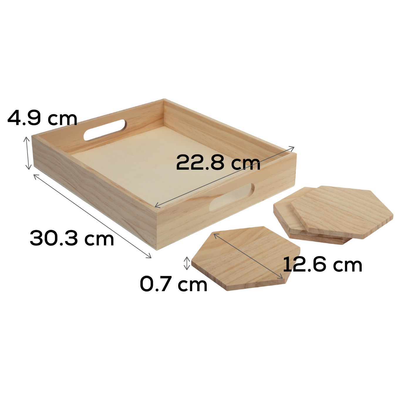 Tan Urban Crafter Pine Rectangular Tray and Hexaganol Coaster Set (5 Pieces) Trays