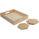 Tan Urban Crafter Pine Rectangular Tray and Hexaganol Coaster Set (5 Pieces) Trays
