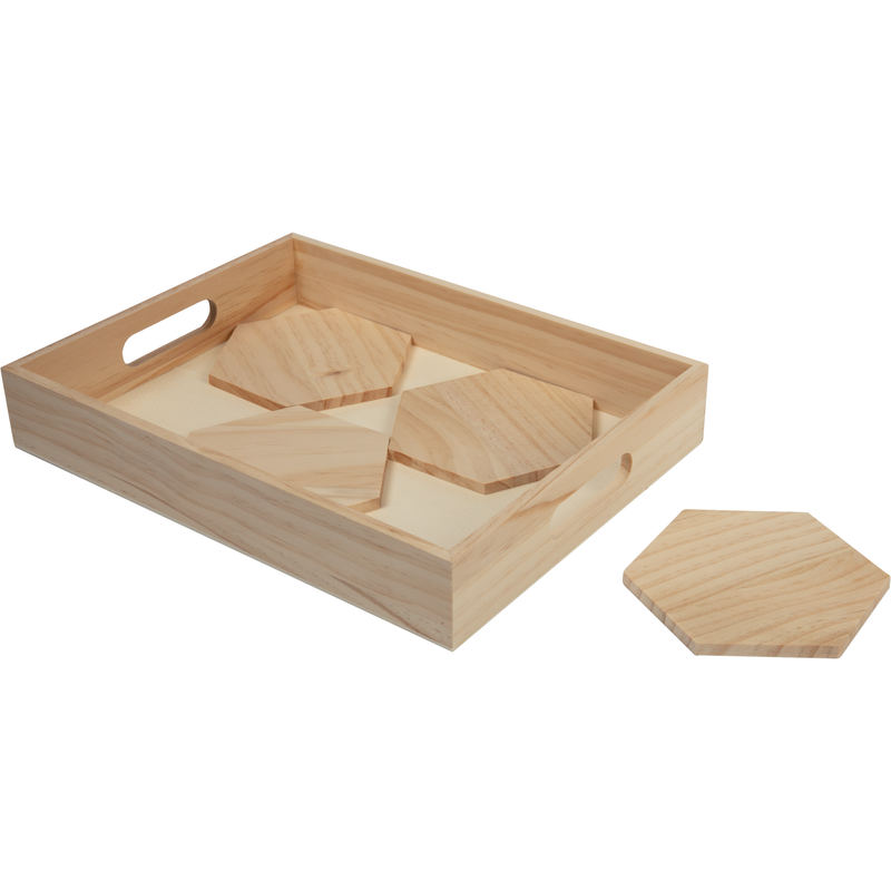 Rosy Brown Urban Crafter Pine Rectangular Tray and Hexaganol Coaster Set (5 Pieces) Woodcraft