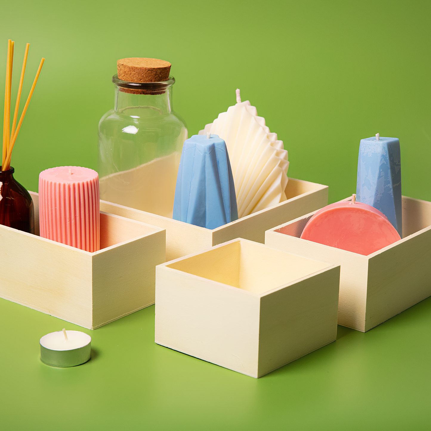 Olive Drab Urban Crafter Plywood Box Set 4 pieces (1: 16.5x10.1x6.3cm 2: 17.7x8.8x6.3cm 3: 17.7x17.7x6.3cm 4: 10.1x10.1x6.3cm) Boxes