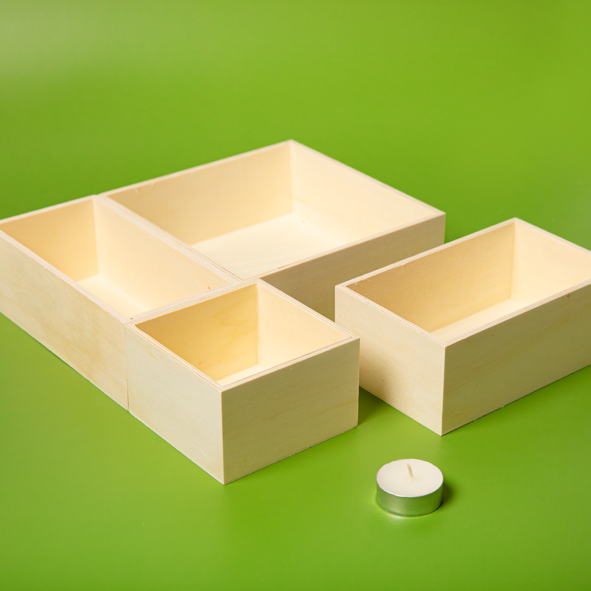 Olive Drab Urban Crafter Plywood Box Set 4 pieces (1: 16.5x10.1x6.3cm 2: 17.7x8.8x6.3cm 3: 17.7x17.7x6.3cm 4: 10.1x10.1x6.3cm) Boxes