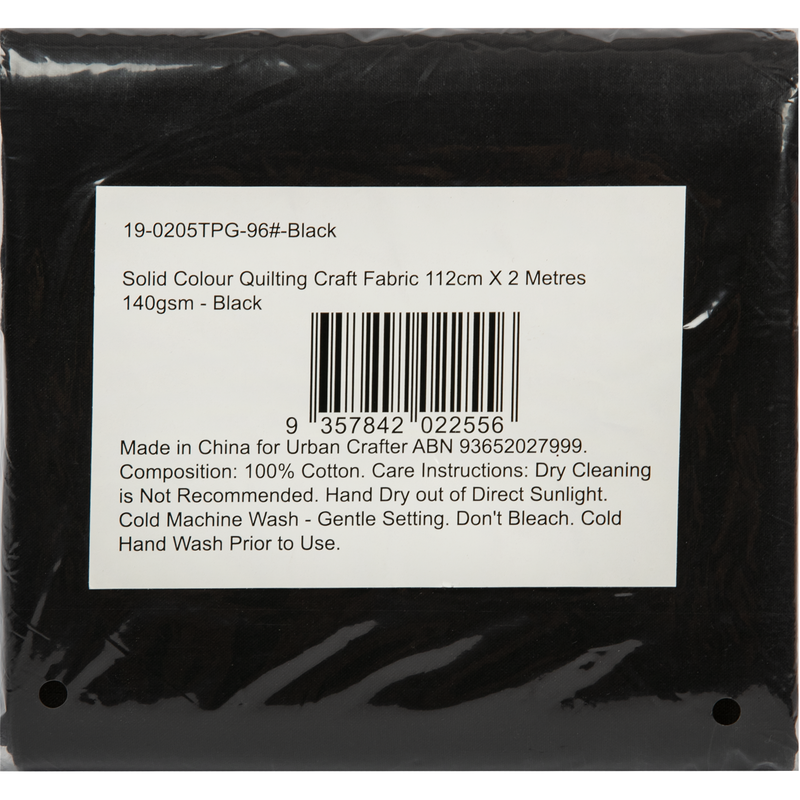Black Solid Colour Quilting and Craft Fabric-Black 100% Cotton, 112cm X 2m, 140gsm (1 Piece) Quilting