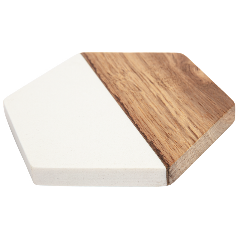 Beige Personalisable Engraving Marble Wood Coaster- Hexagon 10 x 11.5 x 1cm Craft Basics