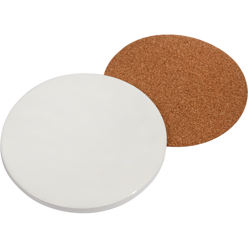 Light Gray Personalisable Ceramic Coaster with Cork- Round 10.8cm Craft Basics