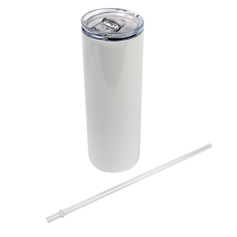 Light Gray Personalisable Stainless Steel Tumbler with Straw & Lid-White 20oz/600ml Craft Basics