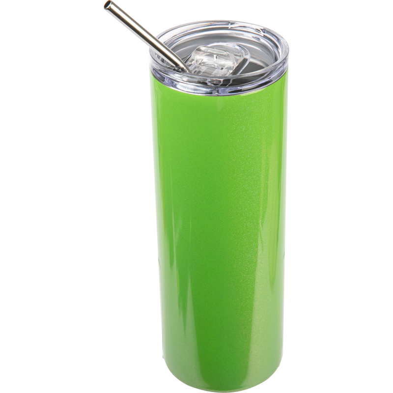 Yellow Green Personalisable Glitter Sparkling Stainless Steel Skinny Tumbler With Straw- Green 20oz / 600ml Craft Basics