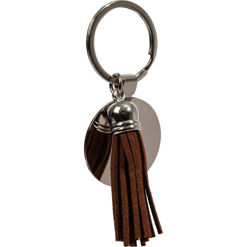 Dark Slate Gray Personalisable Round Keychain with Short Tassel- Brown 3.6x9cm Craft Basics