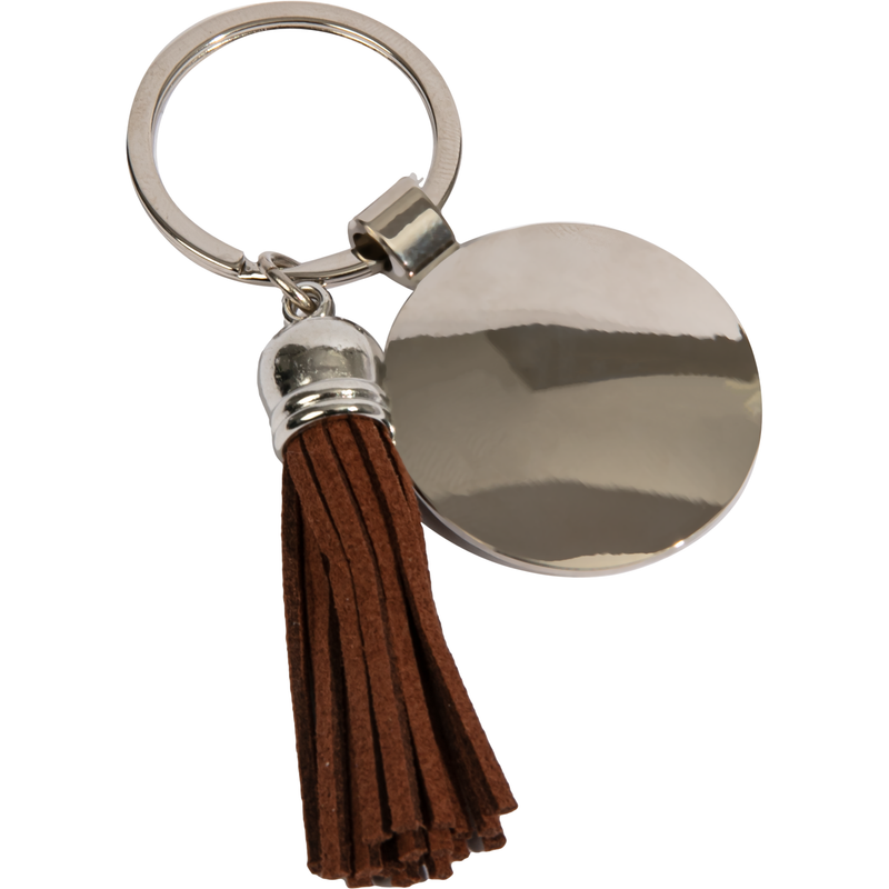 Dim Gray Personalisable Round Keychain with Short Tassel- Brown 3.6x9cm Craft Basics