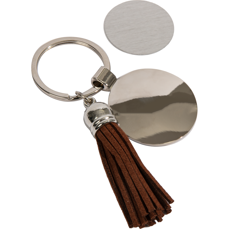 Dark Gray Personalisable Round Keychain with Short Tassel- Brown 3.6x9cm Craft Basics