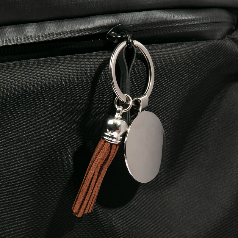 Black Personalisable Round Keychain with Short Tassel- Brown 3.6x9cm Craft Basics