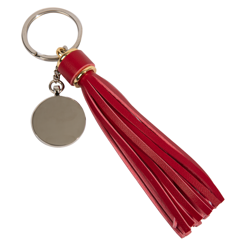 Brown Personalisable Round Keychain with Long Tassel Red 2x14cm Craft Basics
