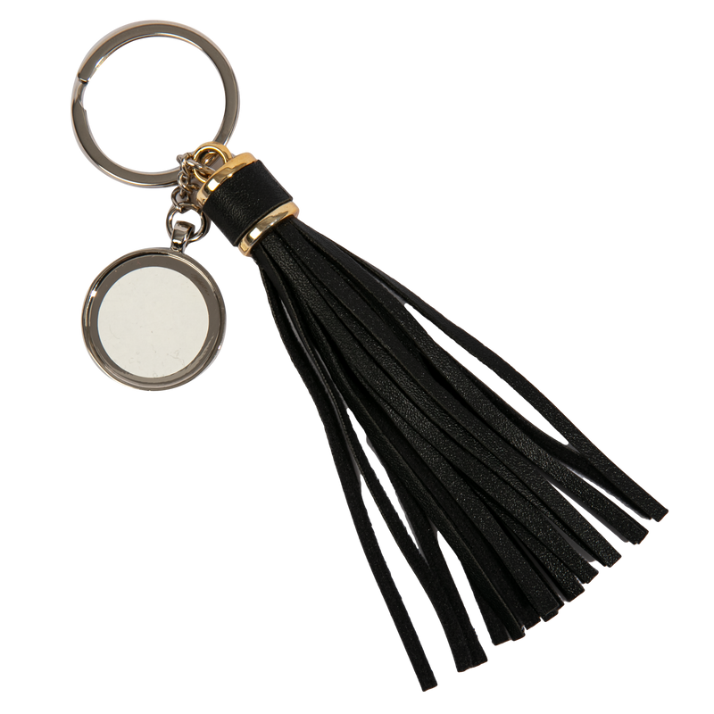 Black Personalisable Rectangle Keychain with Long Tassel- Red 2 x 14cm Craft Basics