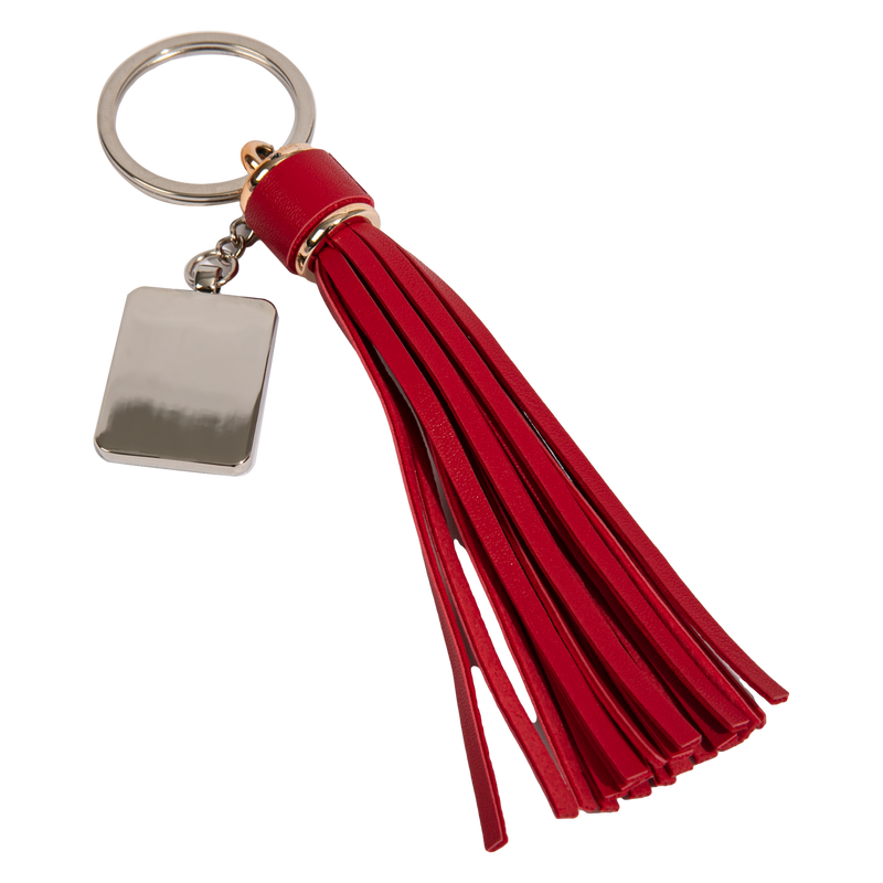 Brown Personalisable Rectangle Keychain with Long Tassel- Red 2 x 14cm Craft Basics