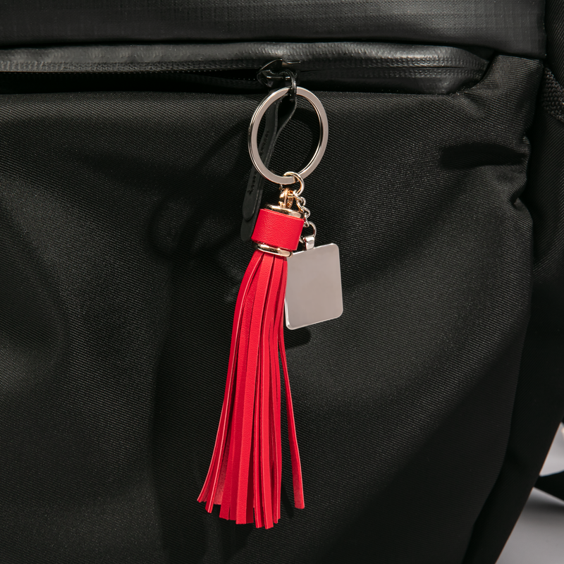 Black Personalisable Rectangle Keychain with Long Tassel- Red 2 x 14cm Craft Basics