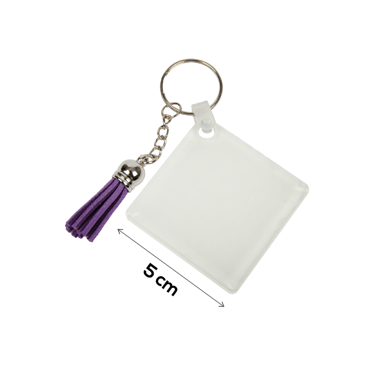Light Gray Personalisable Acrylic Keyring with Purple Tassel-Square 5x5x0.4cm Craft Basics