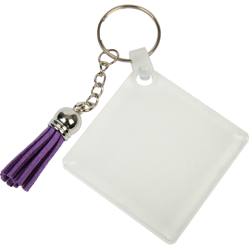 Light Gray Personalisable Acrylic Keyring with Purple Tassel-Square 5x5x0.4cm Craft Basics