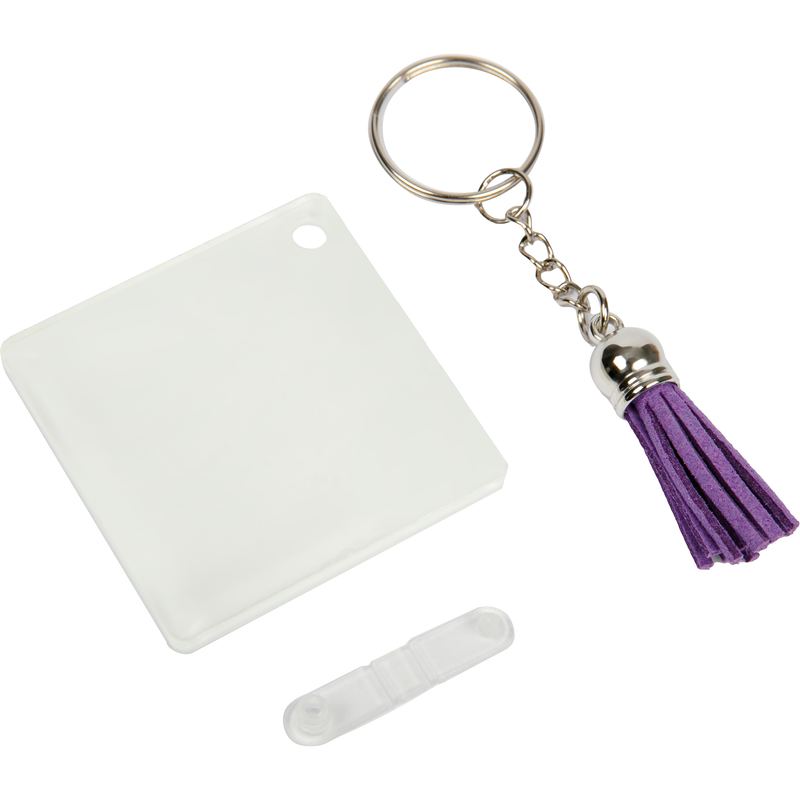 Beige Personalisable Acrylic Keyring with Purple Tassel-Square 5x5x0.4cm Craft Basics