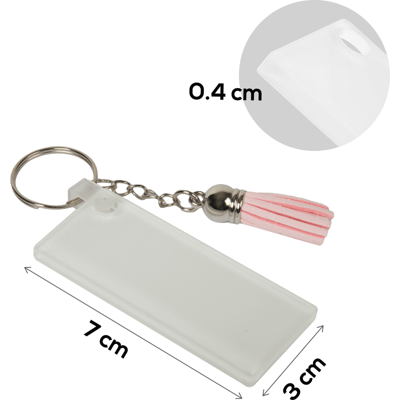 Light Gray Personalisable Acrylic  Keyring with Pink Tassel (Rectangle 7*3*0.4cm) Craft Basics