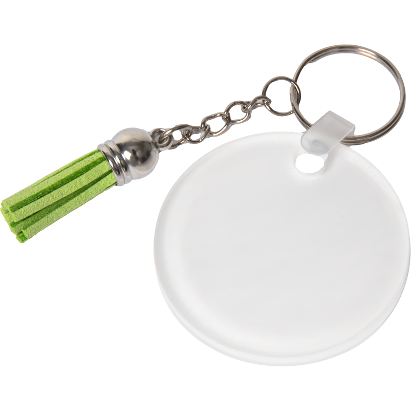 Lavender Personalisable Acrylic Keyring with Green Tassel-Round 5 x 0.4cm Craft Basics