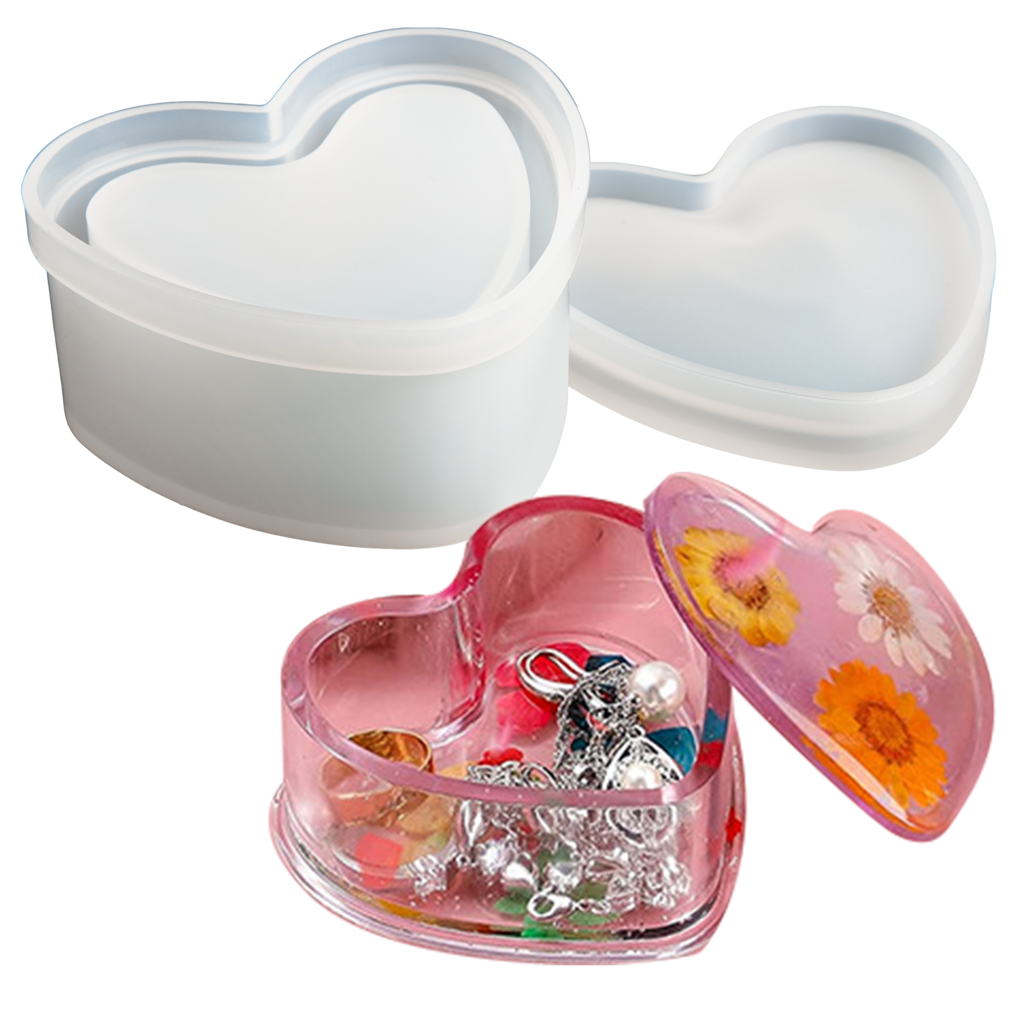 Light Gray Urban Crafter Heart Box  Silicone Mould 8x7.2x3.7cm Resin Moulds