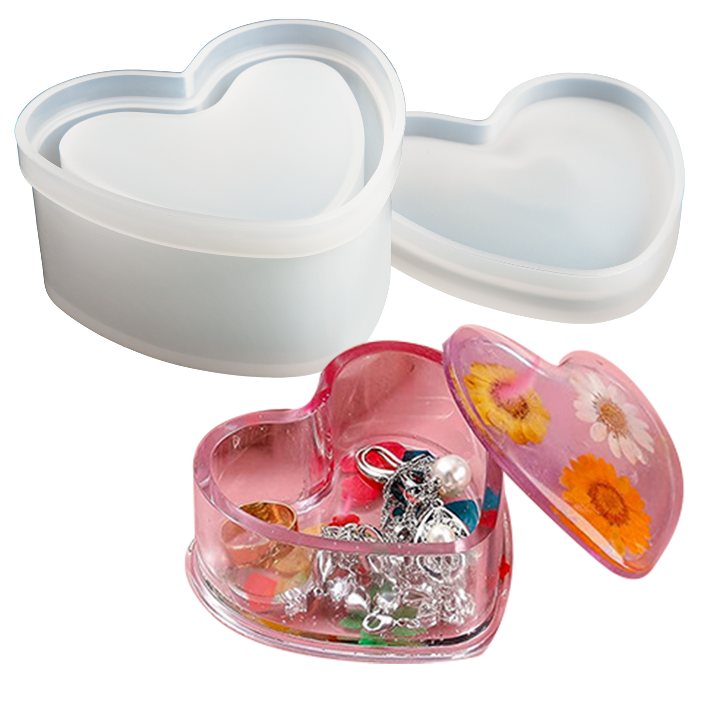 Light Gray Urban Crafter Heart Box  Silicone Mould 8x7.2x3.7cm Resin Moulds