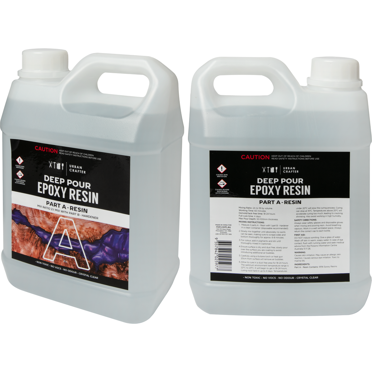 Gray Urban Crafter Deep Pour Epoxy Resin Kit 2:1, 3Lt (2Lt + 1Lt) Resin