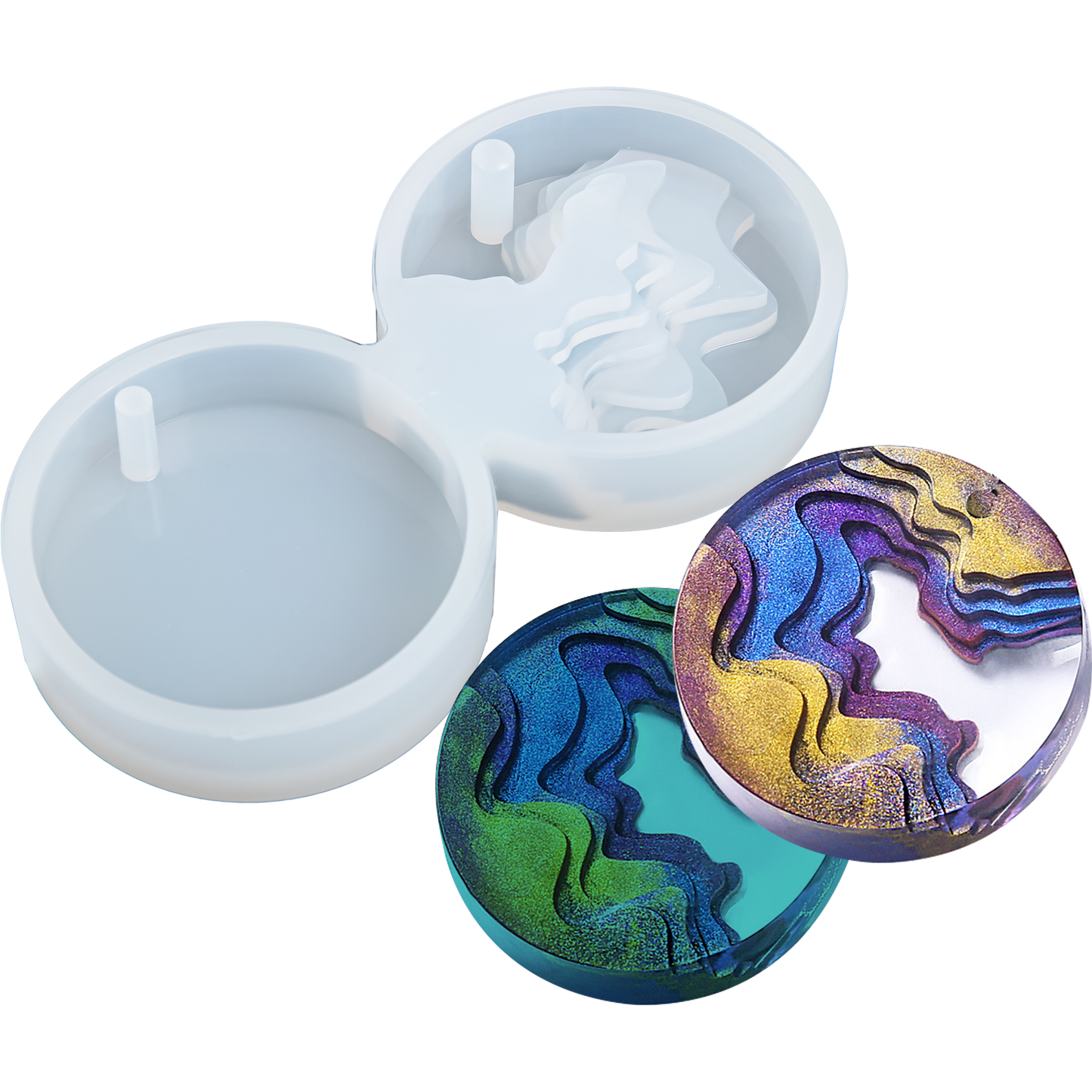 Light Gray Urban Crafter Silicone Beach Topographic Pendant Mould-Round Resin Moulds