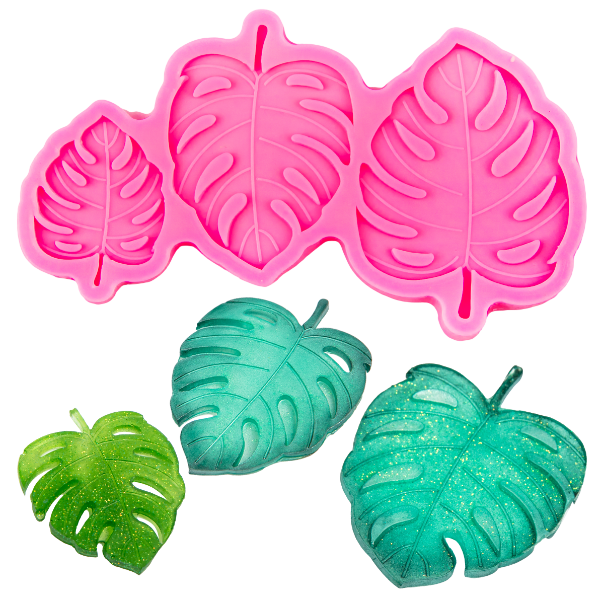 Hot Pink Urban Crafter Resin Mould 3 Monstera Leaves Resin Craft