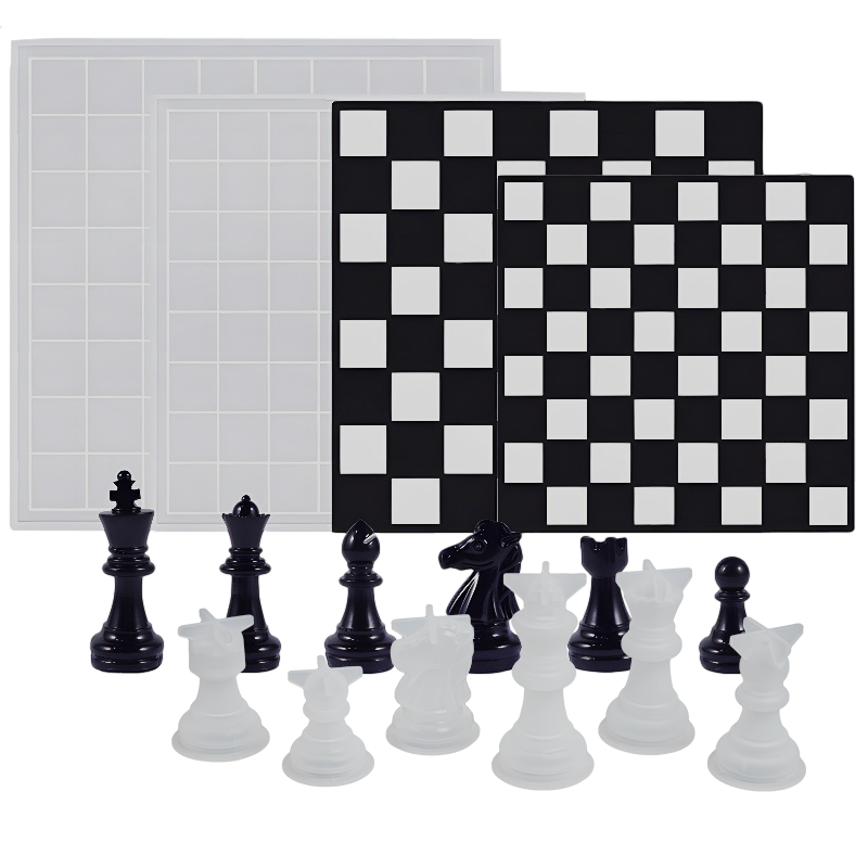 Light Gray Urban Crafter Chess Board and Pieces Mould Resin Craft