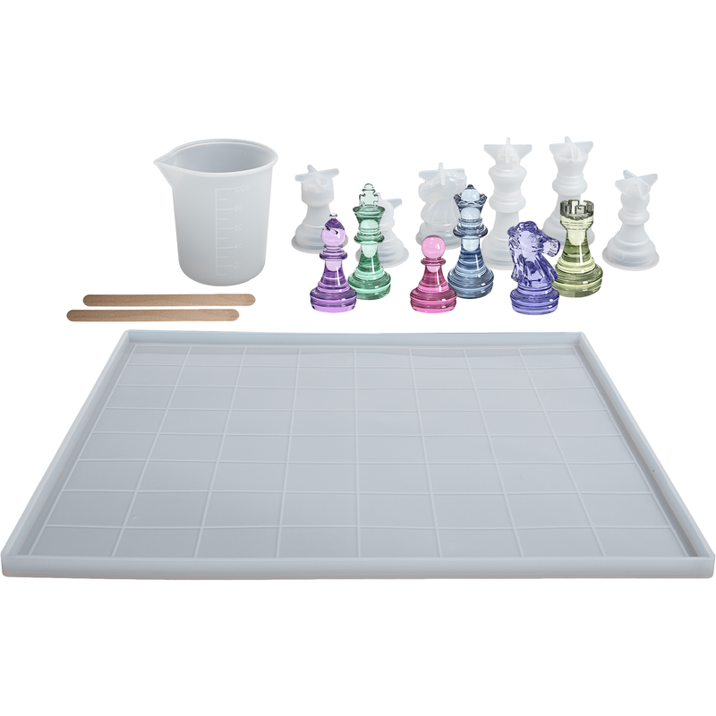 Gray Urban Crafter Chess Board and Pieces Mould Resin Craft