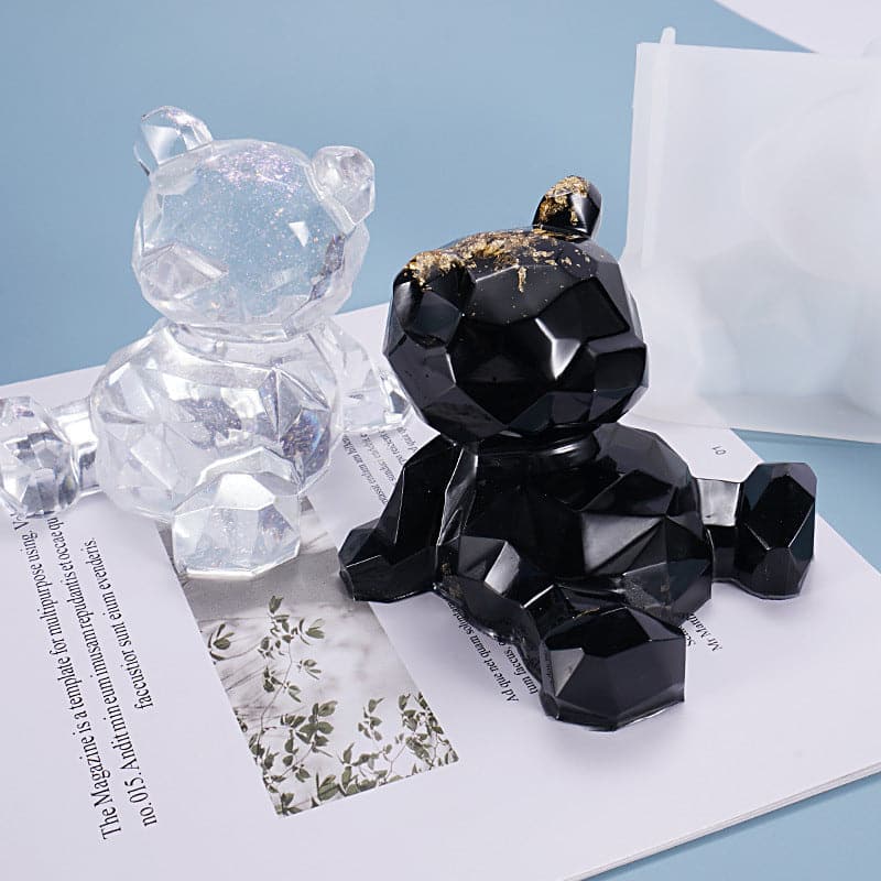 Light Gray Urban Crafter Sitting Teddy Bear Mould Resin Craft