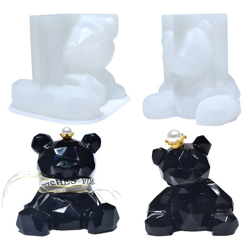 Light Gray Urban Crafter Sitting Teddy Bear Mould Resin Craft