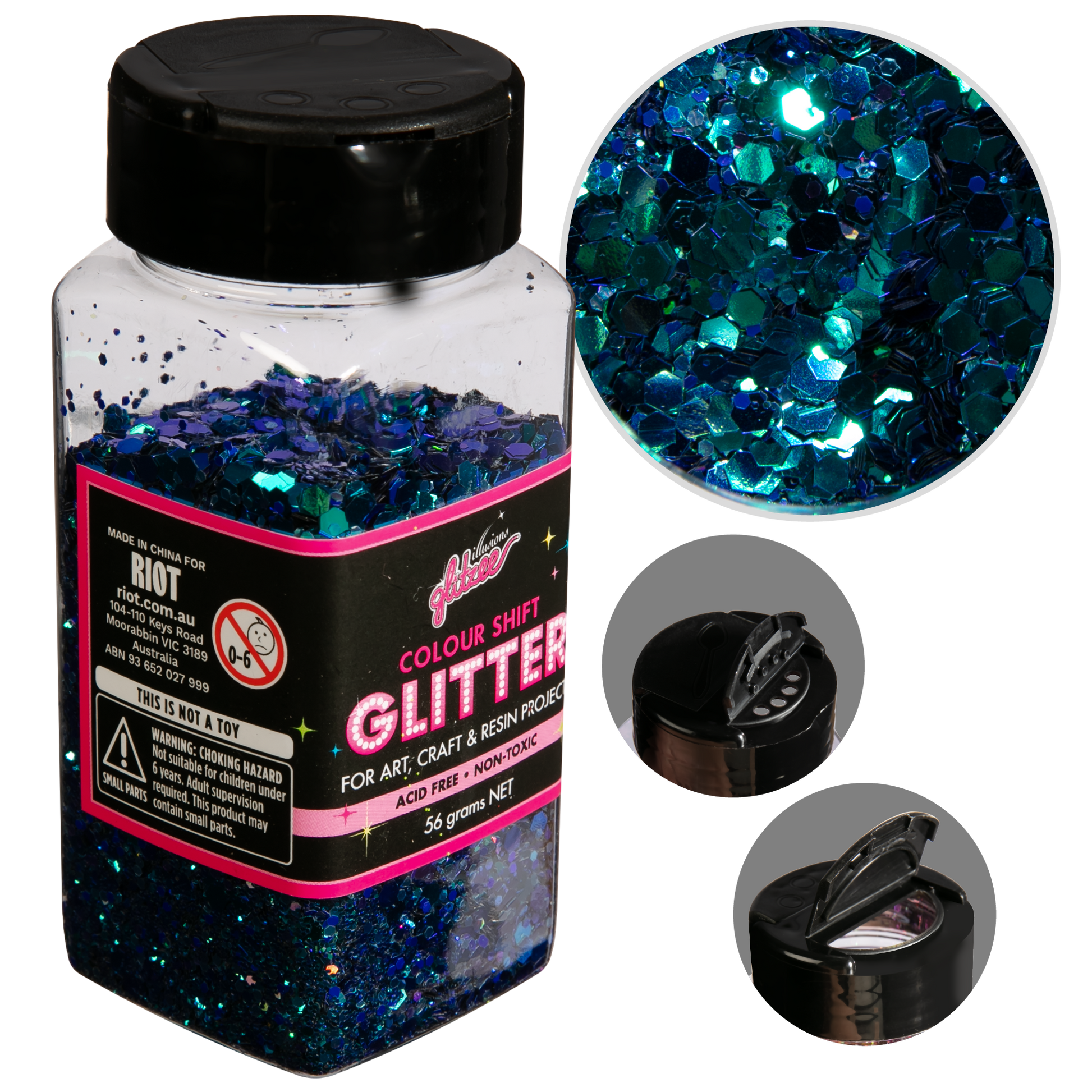 Gray Illusions Colour Shift Glitter (Mix Size)-Mermaid Colour Shift (56g) Craft Basics